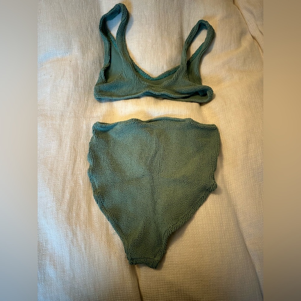 Youswim Sage Green Textured Bandeau Top & High‑Cut Bottoms - Picture 2 of 3